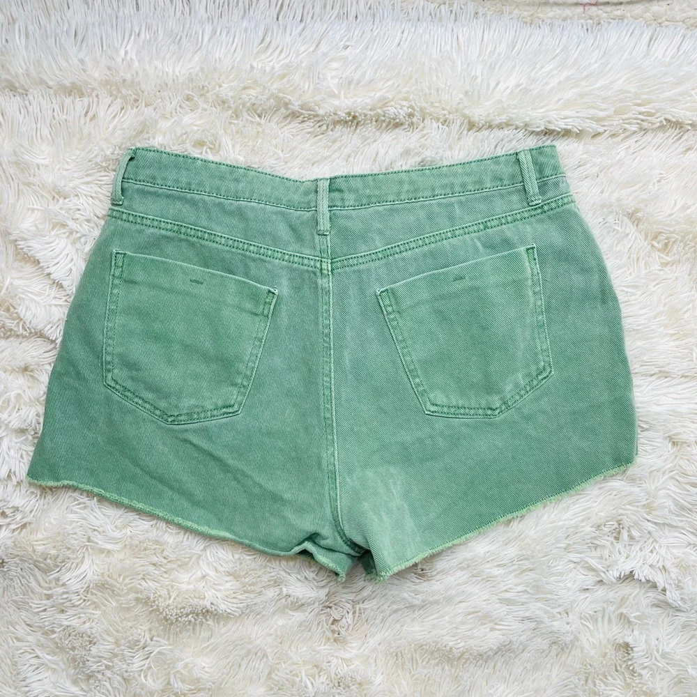 Forever 21 31 Green Distressed Raw Hem Denim Shorts
